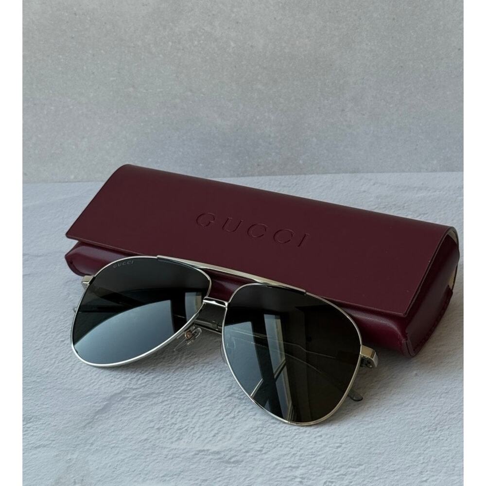 NEW Gucci GG1677S Silver Grey Lens Aviator Sunglasses $630